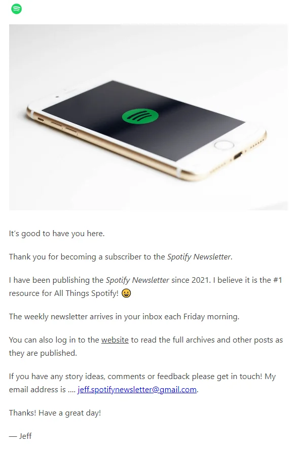 A welcome email from Spotify Newsletter