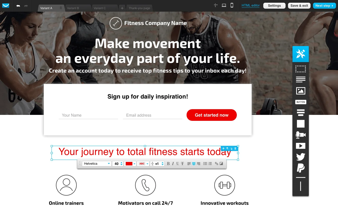 GetResponse website builder interface