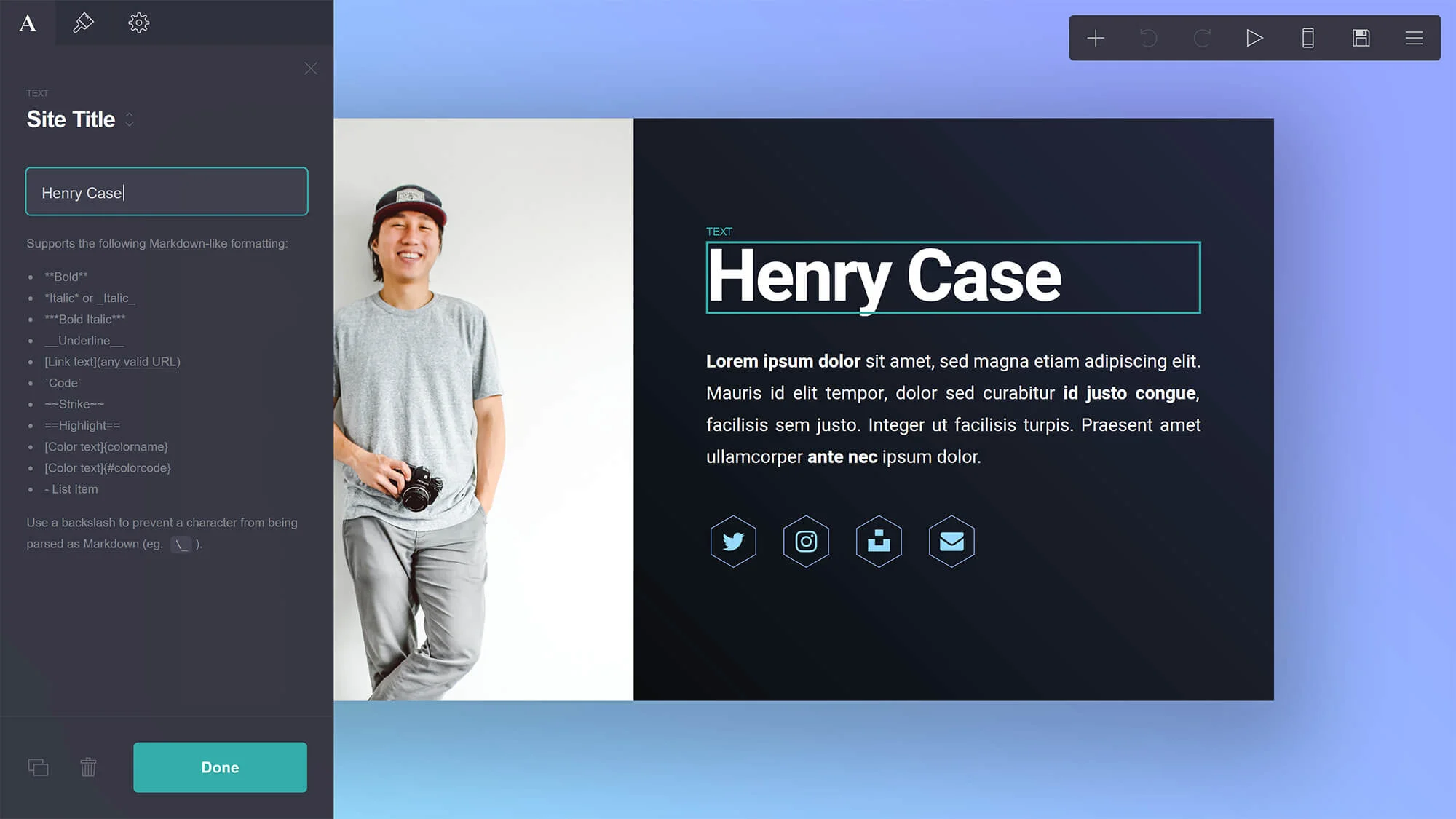 Carrd website builder interface