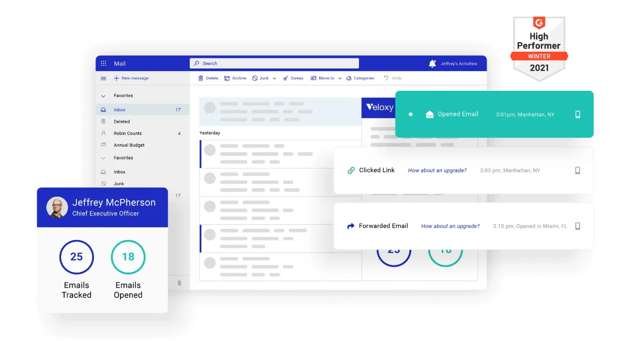 Veloxy keeps track of the activity for each prospect in your mailing list