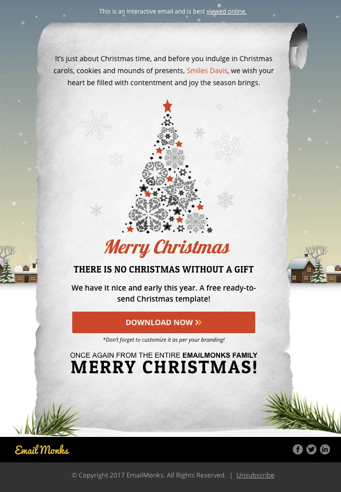 An email from Email Monks wishing Merry Christmas