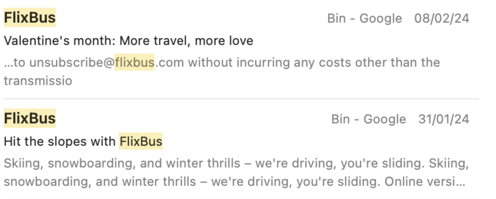 Emails that contain travel promotions as an example of non-personalized content