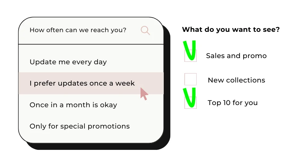 An example of how user preferences can be organized in mailing