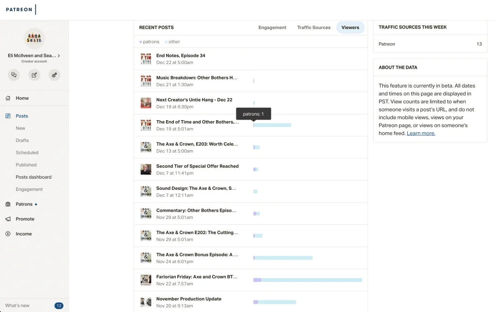 Patreon main page screenshot