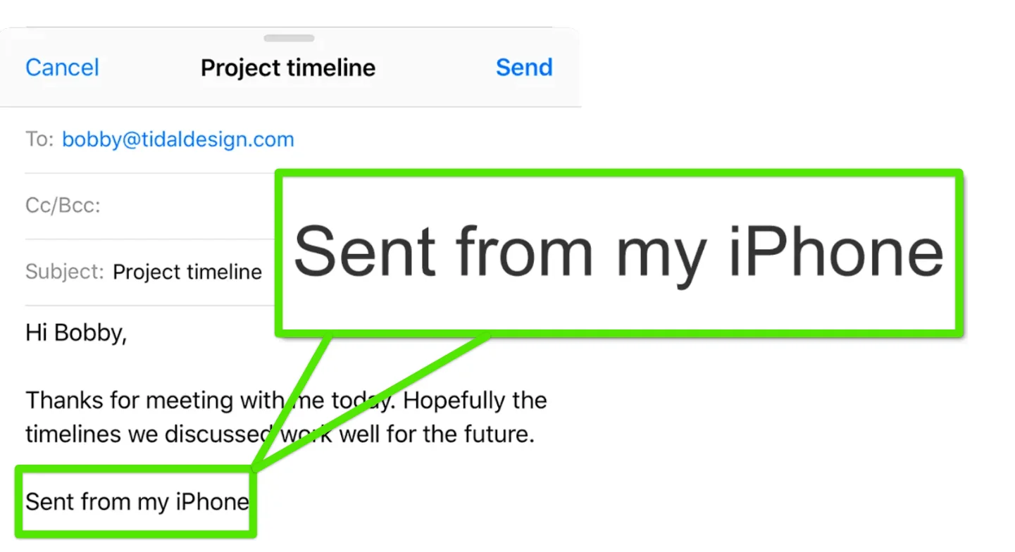 An email featuring the “Sent from my iPhone” sign-off