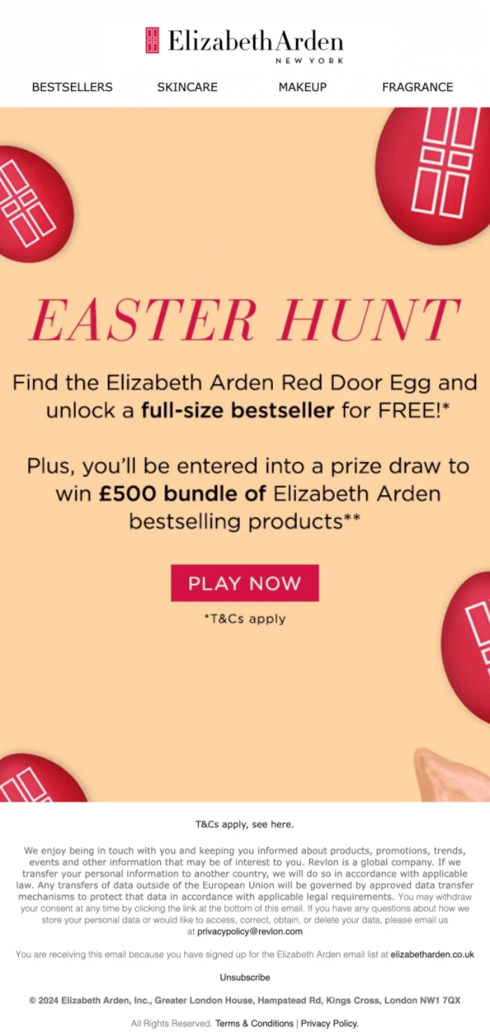 An Easter email with a banner “Easter Hunt” and red eggs
