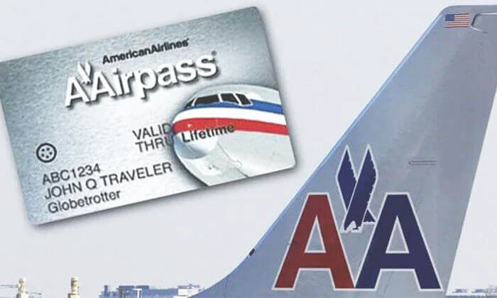 A sample AAirpass card photo and an American Airlines plane