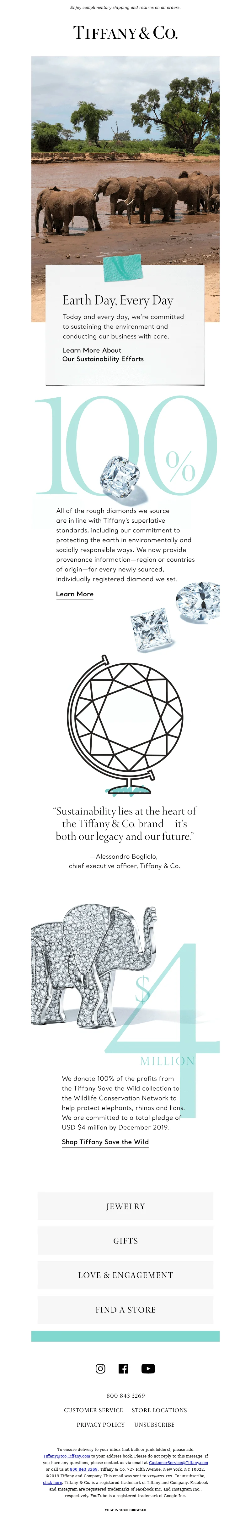 Earth day email from Tiffany & Co.
