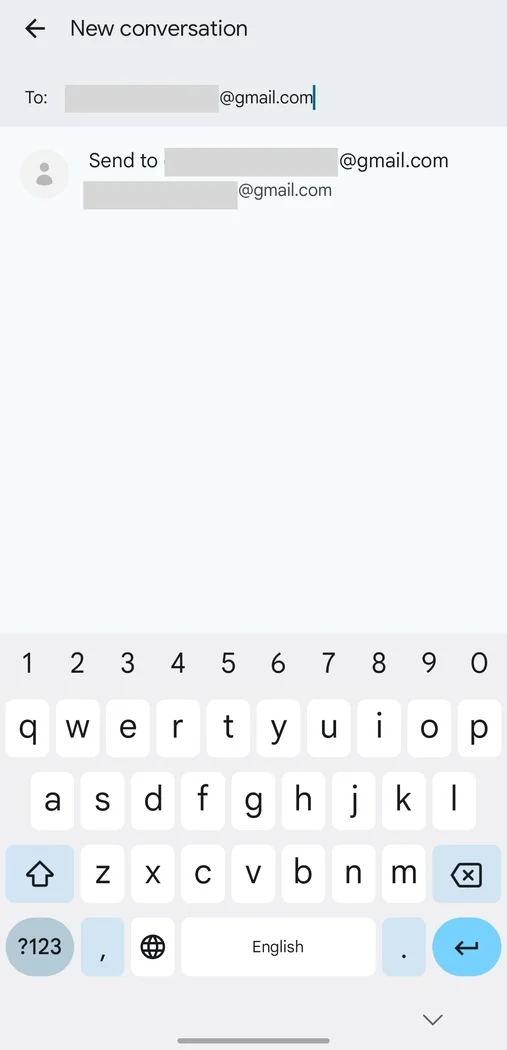 When sending an email through text, start by typing in your recipient’s mailing address