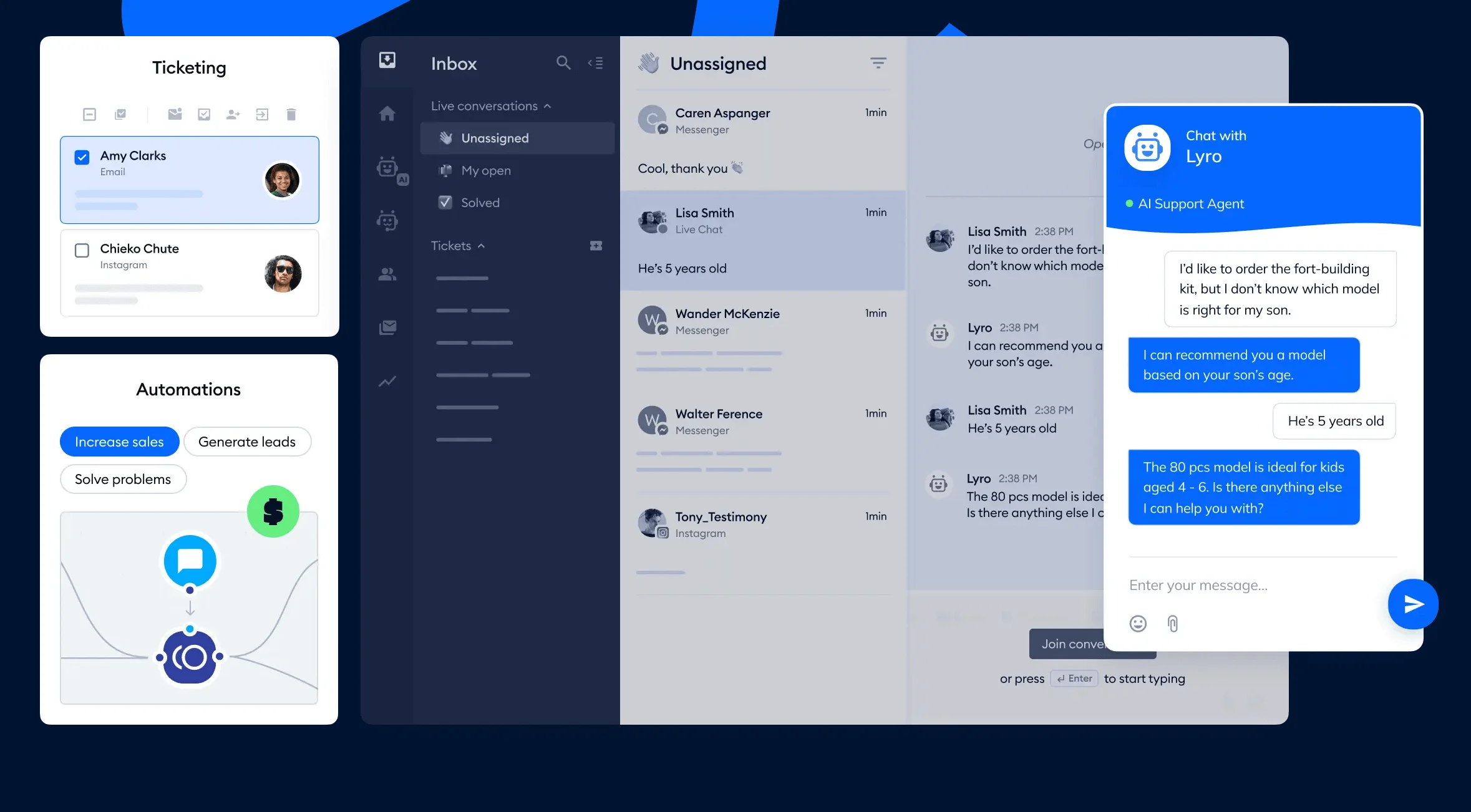 Tidio live chat and bot builder interface illustration