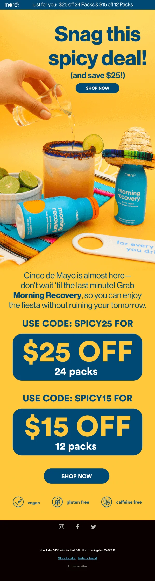 A Cinco de Mayo email with the headline “Snag this spicy deal” and a picture of a glass with a cocktail