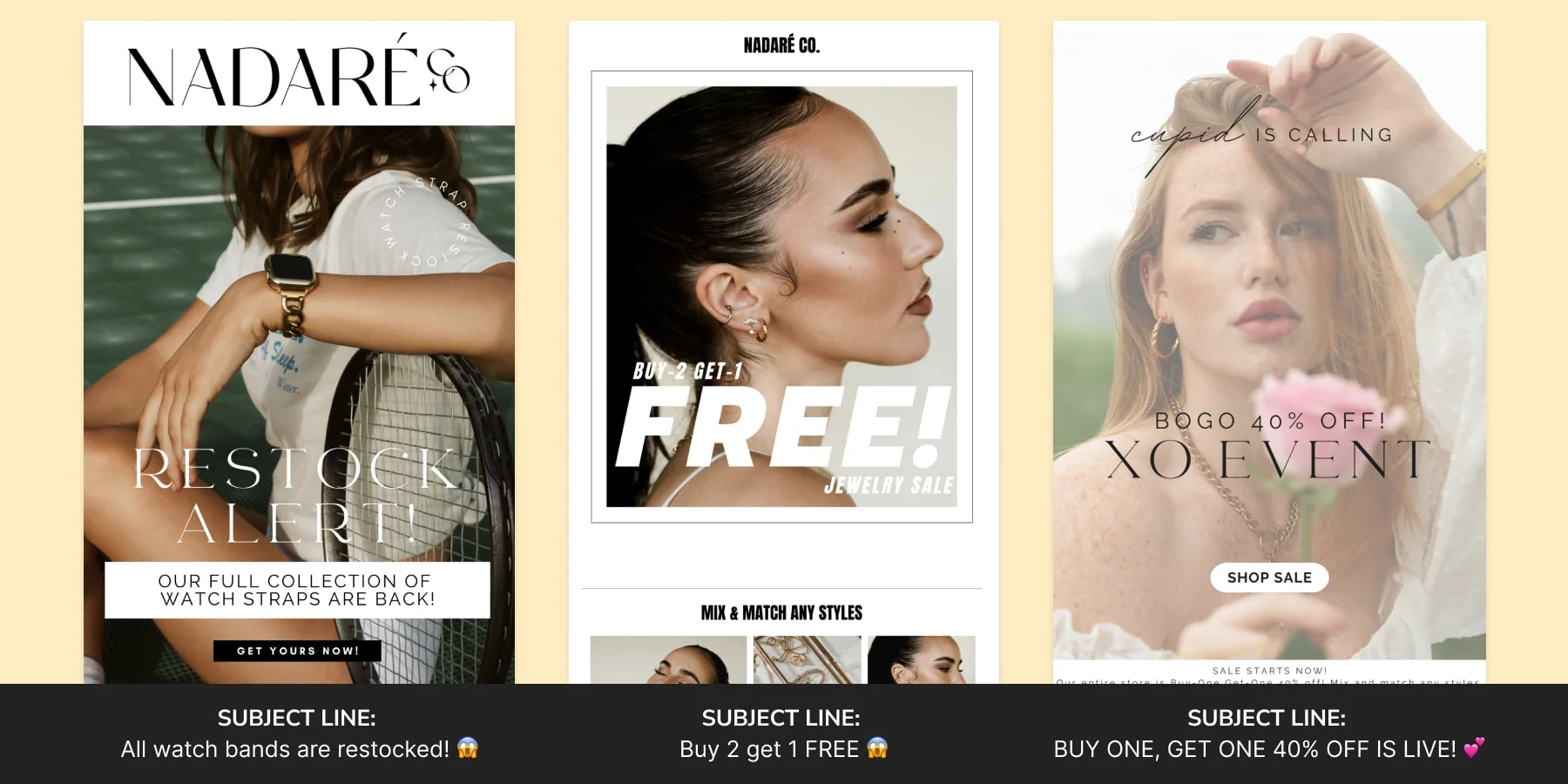 Examples of NadarΓ© Coβs email campaigns