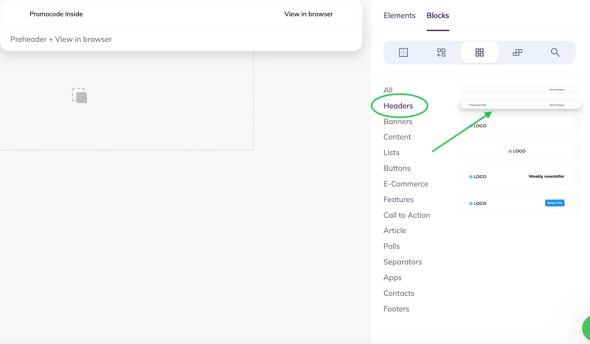 adding preheader on Selzy template builder