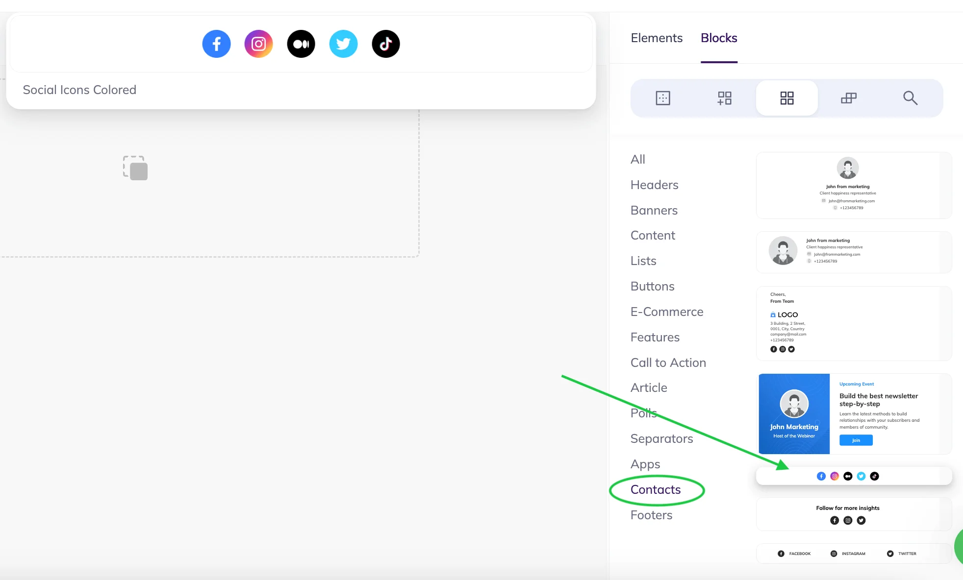 Adding social media buttons in the Selzy email template builder