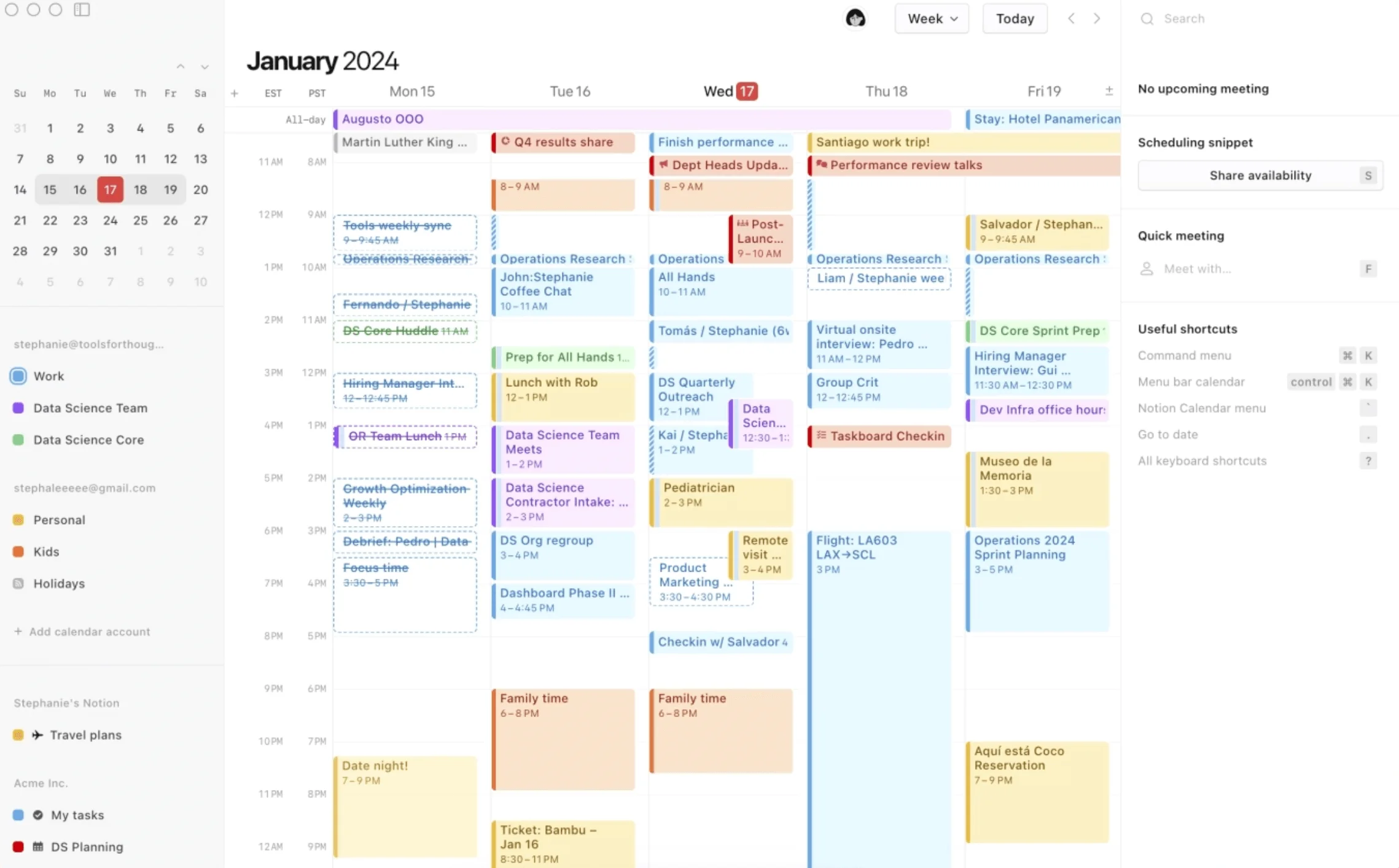 A preview of the Notion Calendar with various events planned