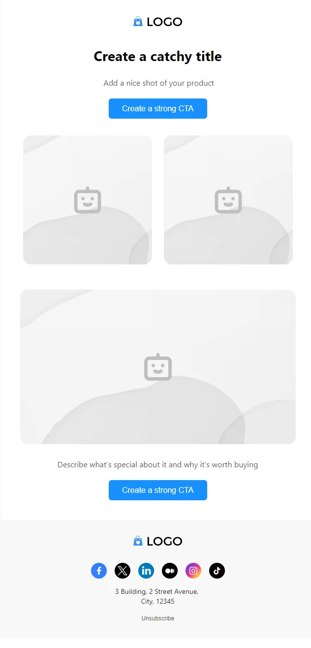 Example of a blank template on Selzy email builder