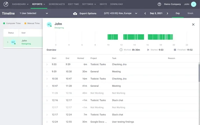 Time Doctor employee time log demonstration