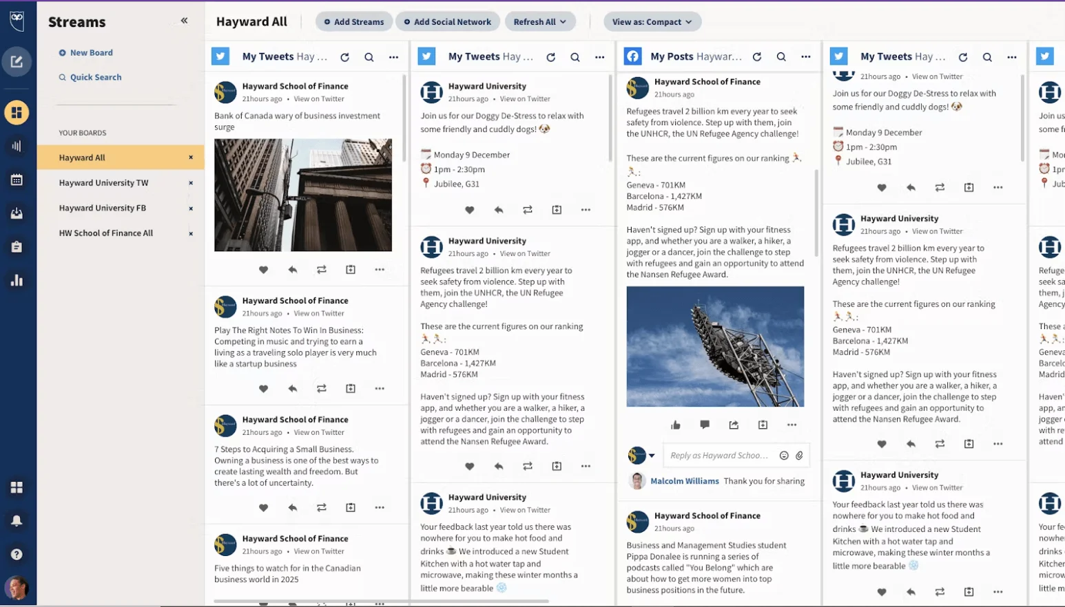 Hootsuite’s dashboard for social media posting automation