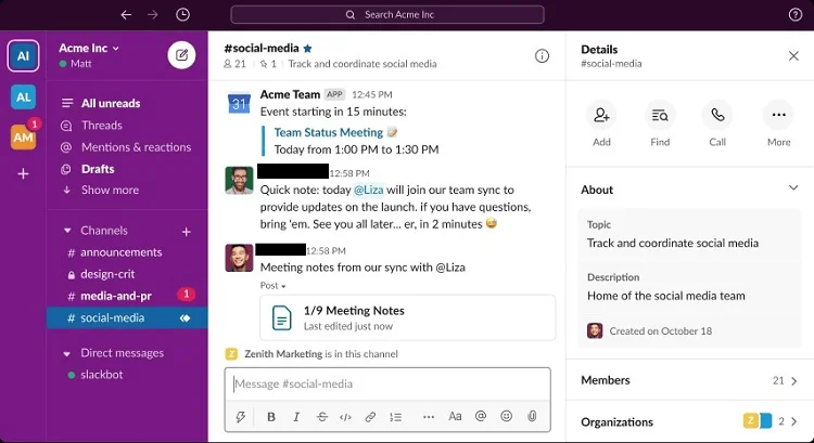 Slack channel screenshot