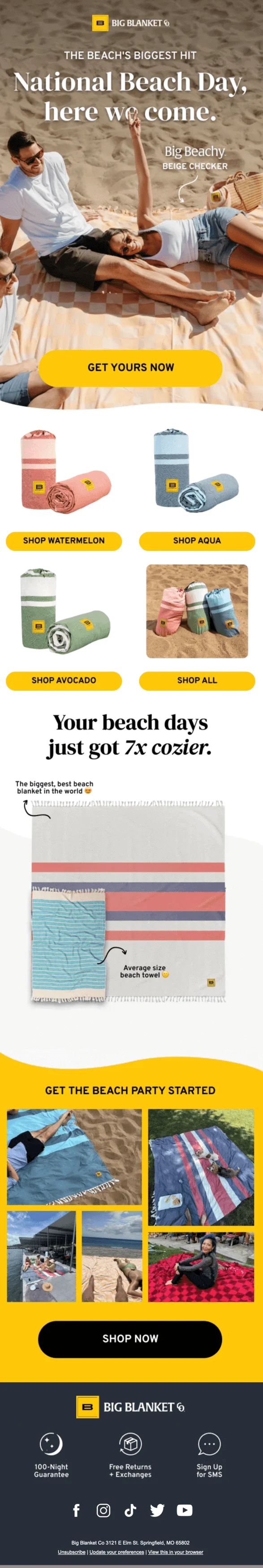 An email from Big Blanketi selling beach blankets