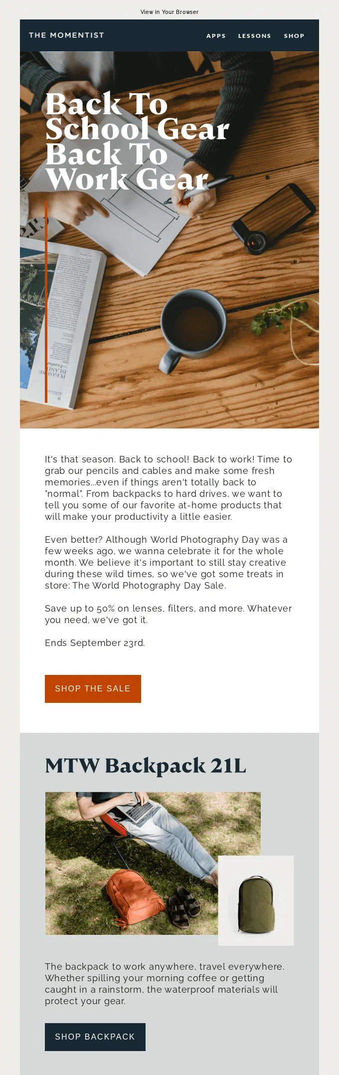 A promotional email from The Momentist
