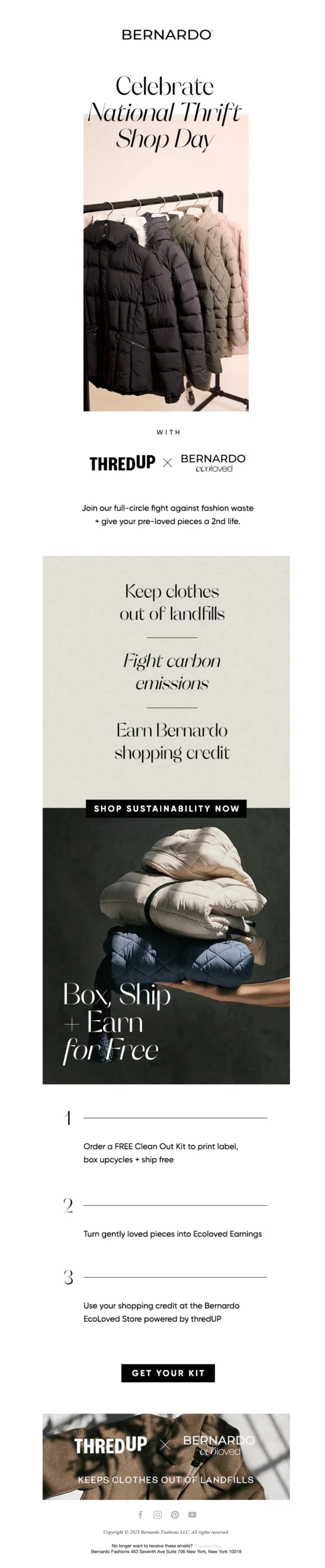An email from Bernardo to mark National Thrift Day with an eco-aware campaign