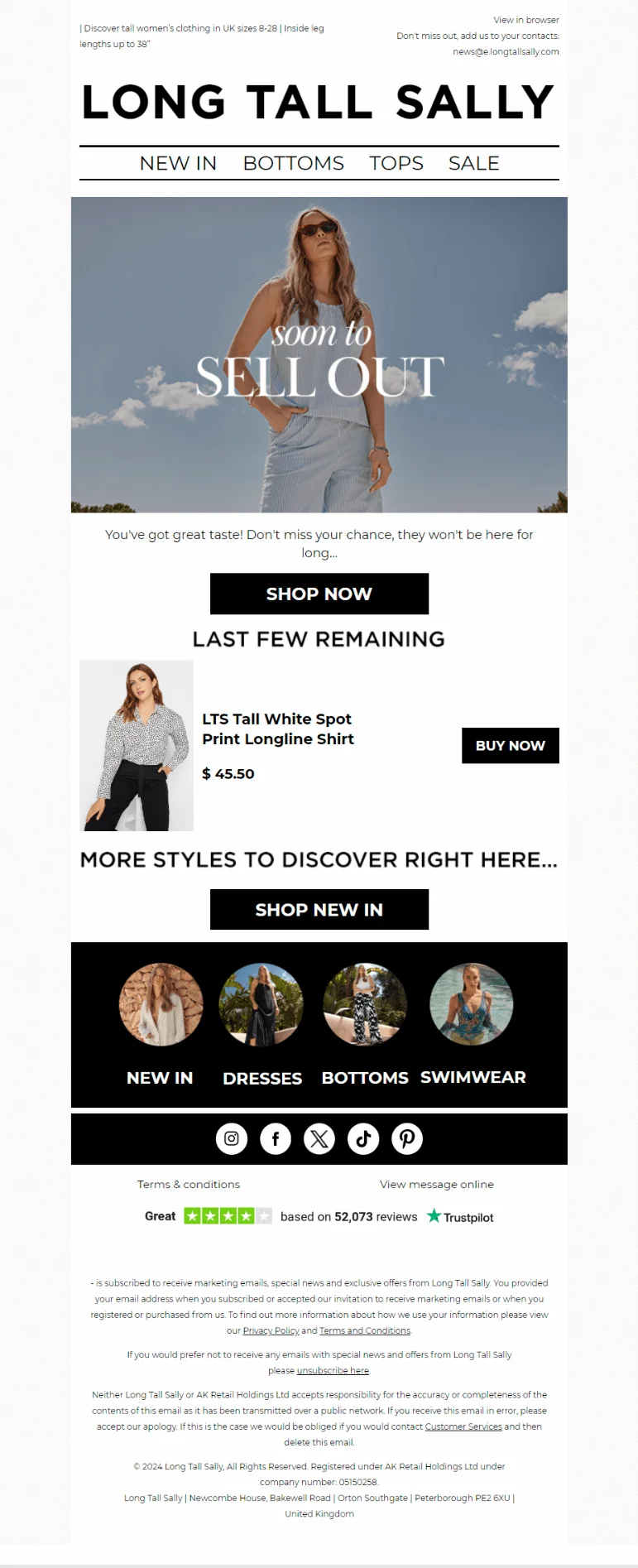 An email from the women's clothes brand with the item that’s about to be out of stock