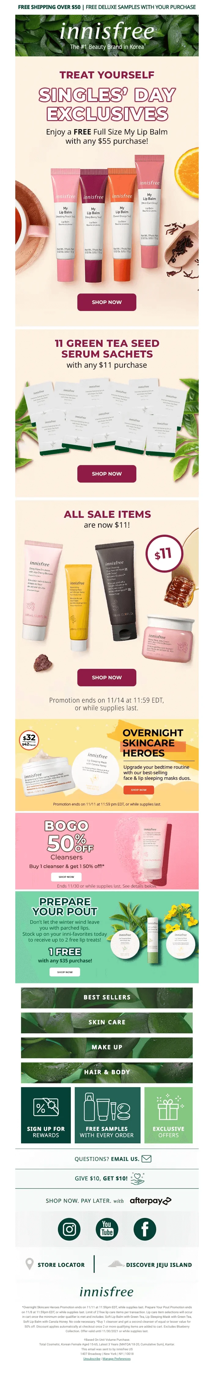 An email with an exclusive offer from Innisfree