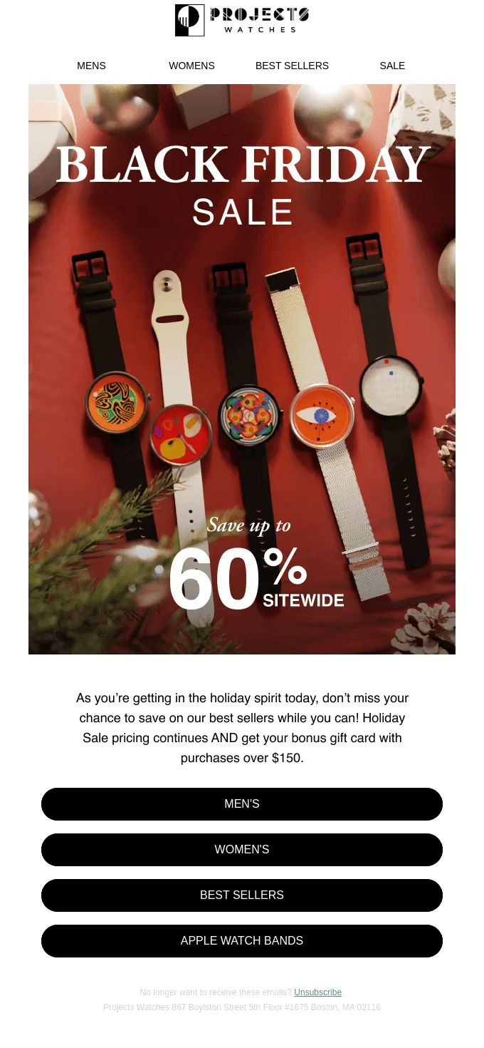 An email from Project Watches with a Christmas sale promo