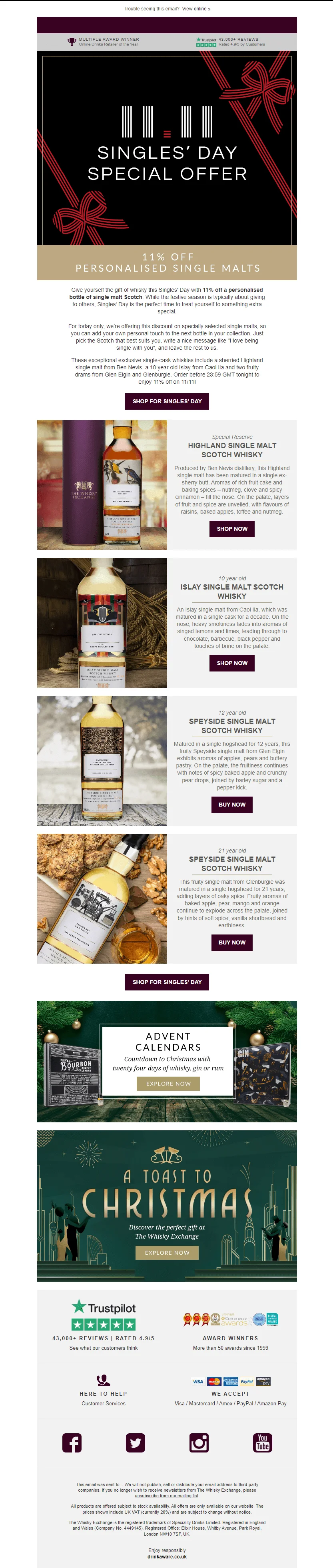 A Single Day email from Whiskey Exchange