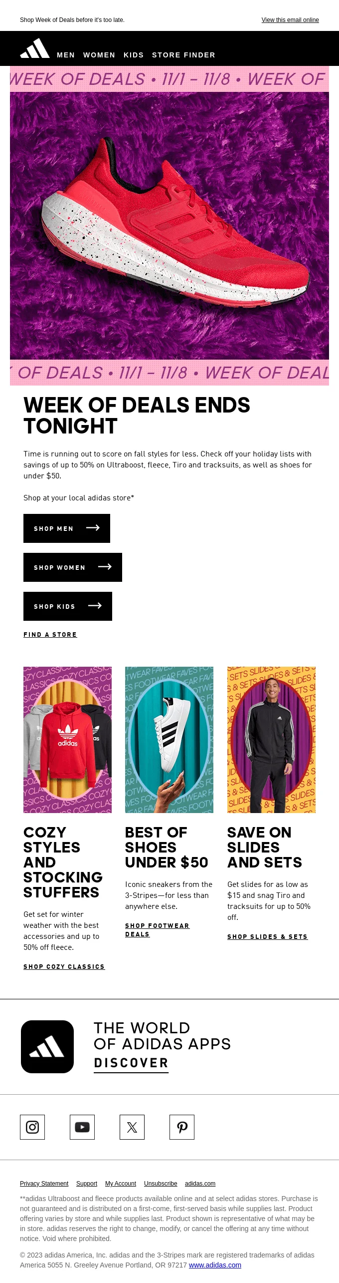 An email from Adidas with special offers