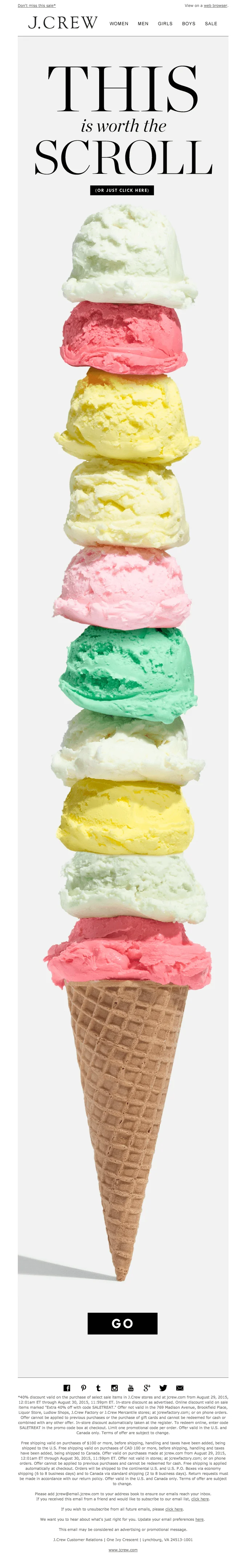 A summer sale promo email from J. Crew
