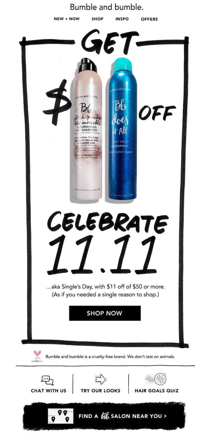 An email with product recommendation from Bumble and bumble