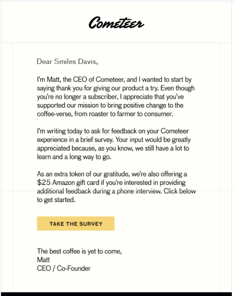 Sunday's email is signed by Tory Waxman, Chief Veterinary Officer of the company