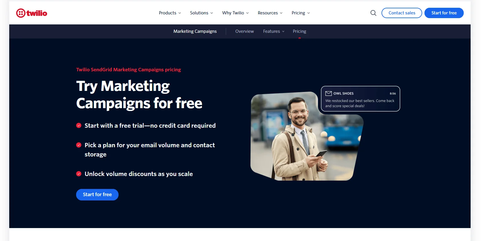 Twilio SendGrid landing page screenshot