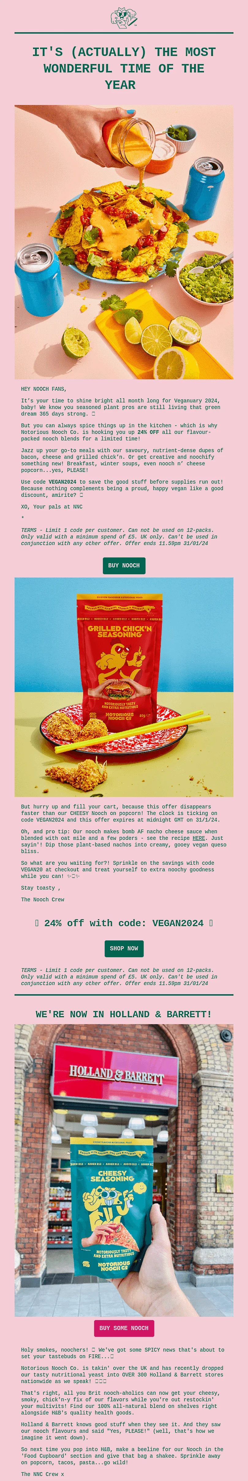 An email from Notorious Nooch gives a 24% discount to celebrate Veganuary.