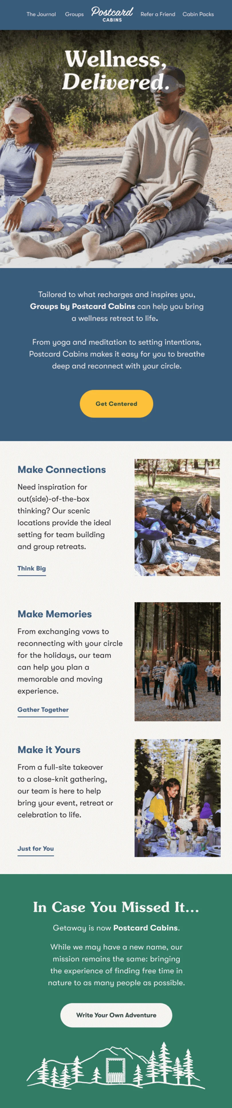 An email by Getaway promoting their wellness retreat and its benefits