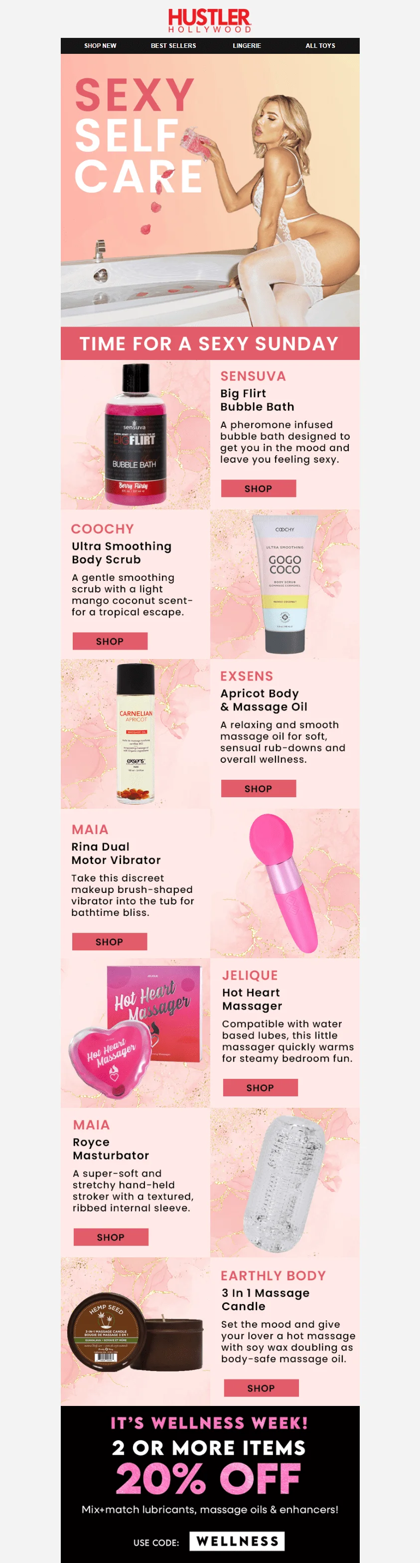 An email from Hustler Hollywood for the Bubble Bath Day, promoting adult products