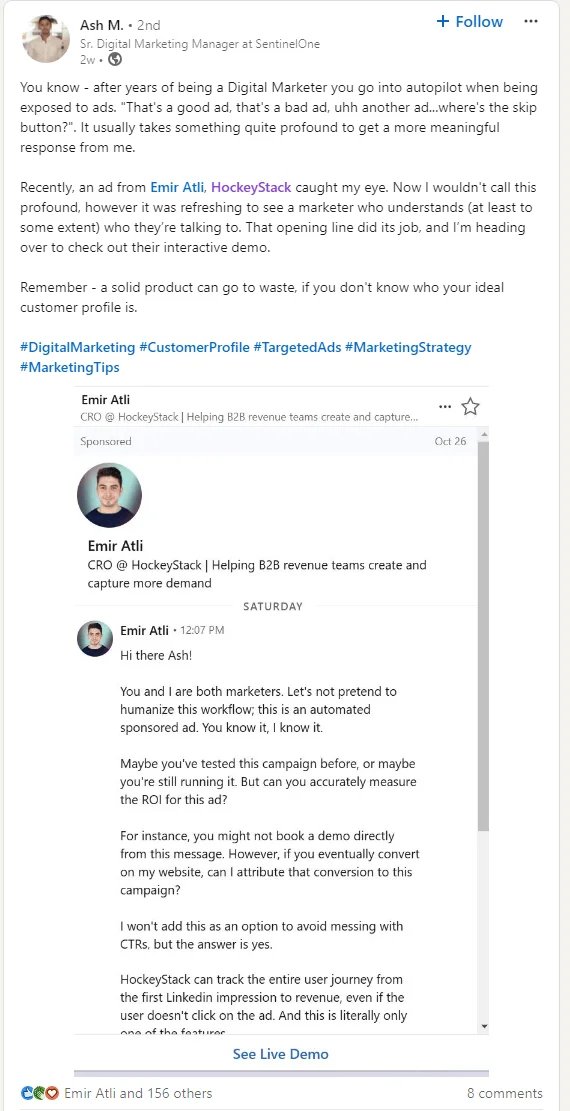 A LinkedIn post by Ash M