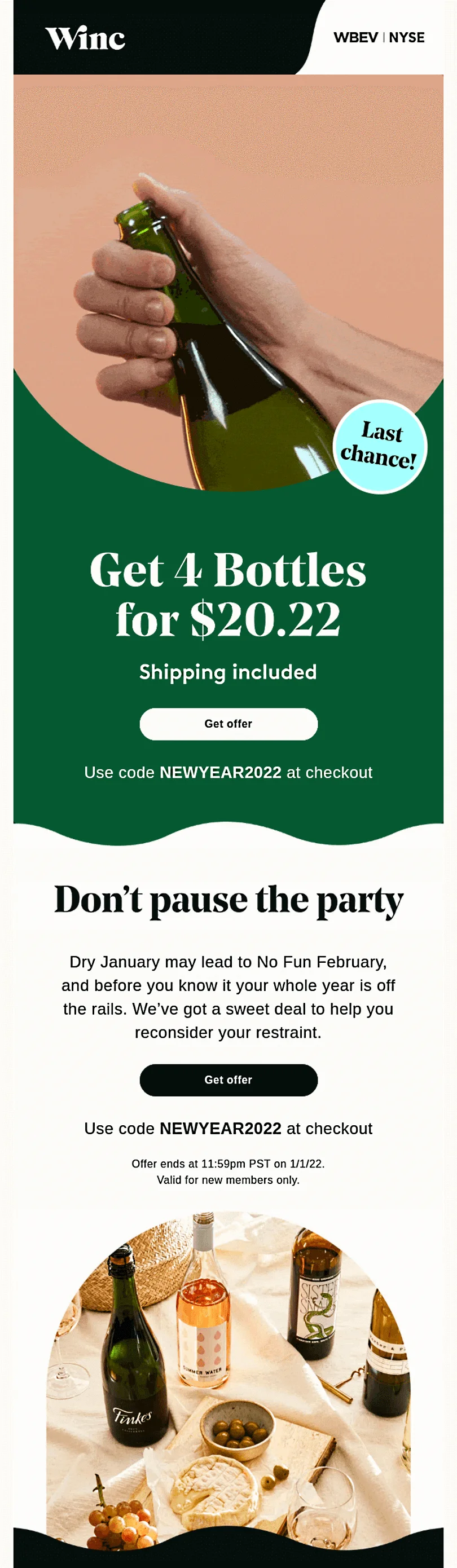 An email from Winc offers a discount on alcohol during Dry January — they did the exact opposite of what the month is supposed to be about.