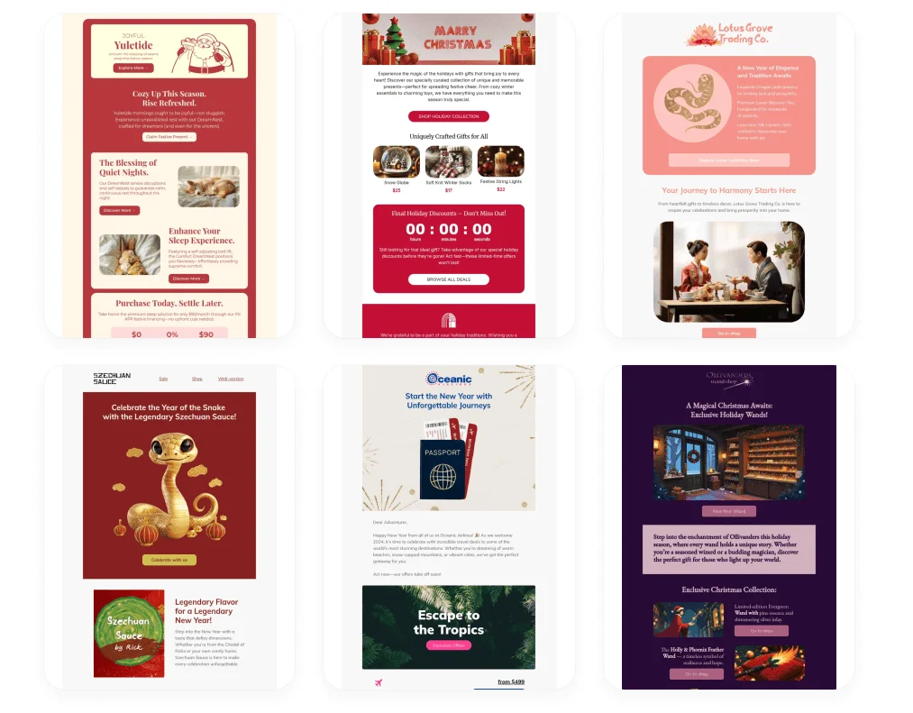 A screenshot of Selzy’s New Year email marketing templates