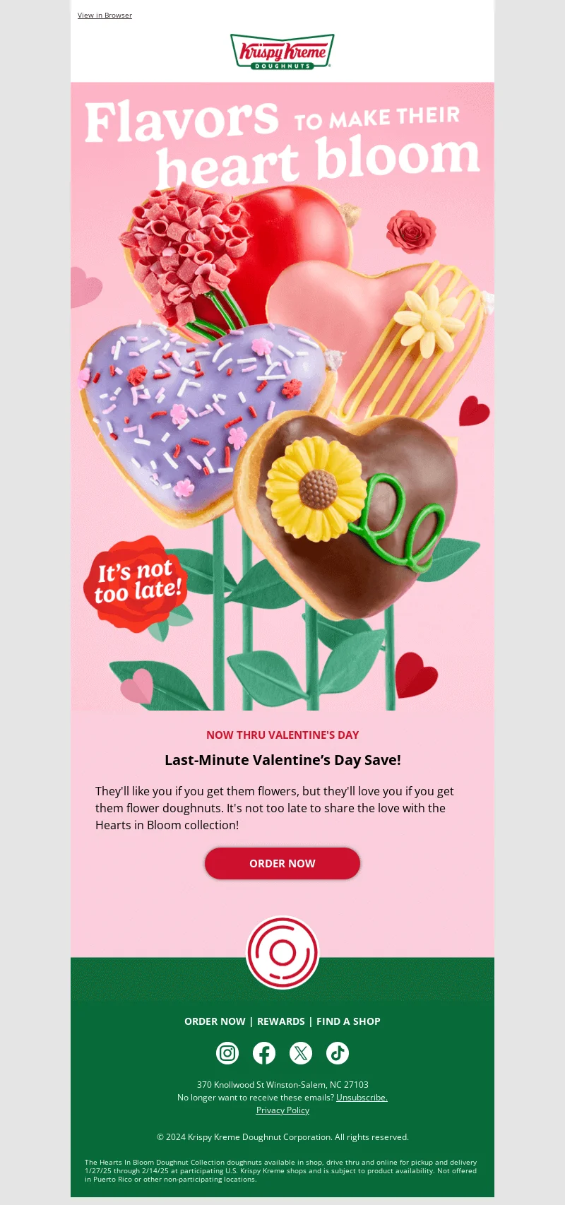 Last-minute Valentine’s Day email campaign from Krispy Kreme