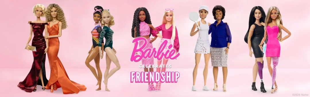 A photo of a collection of Barbie dolls celebrating women role models