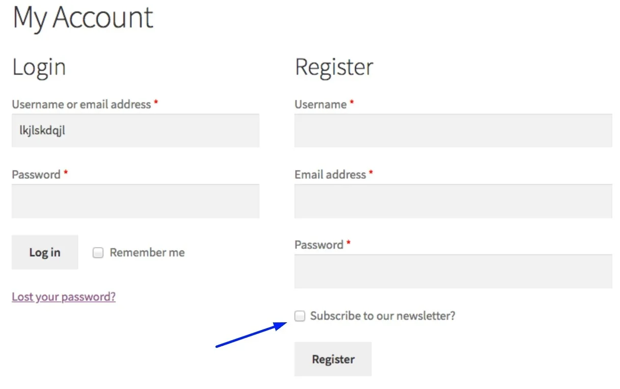 A registration form consent checkbox