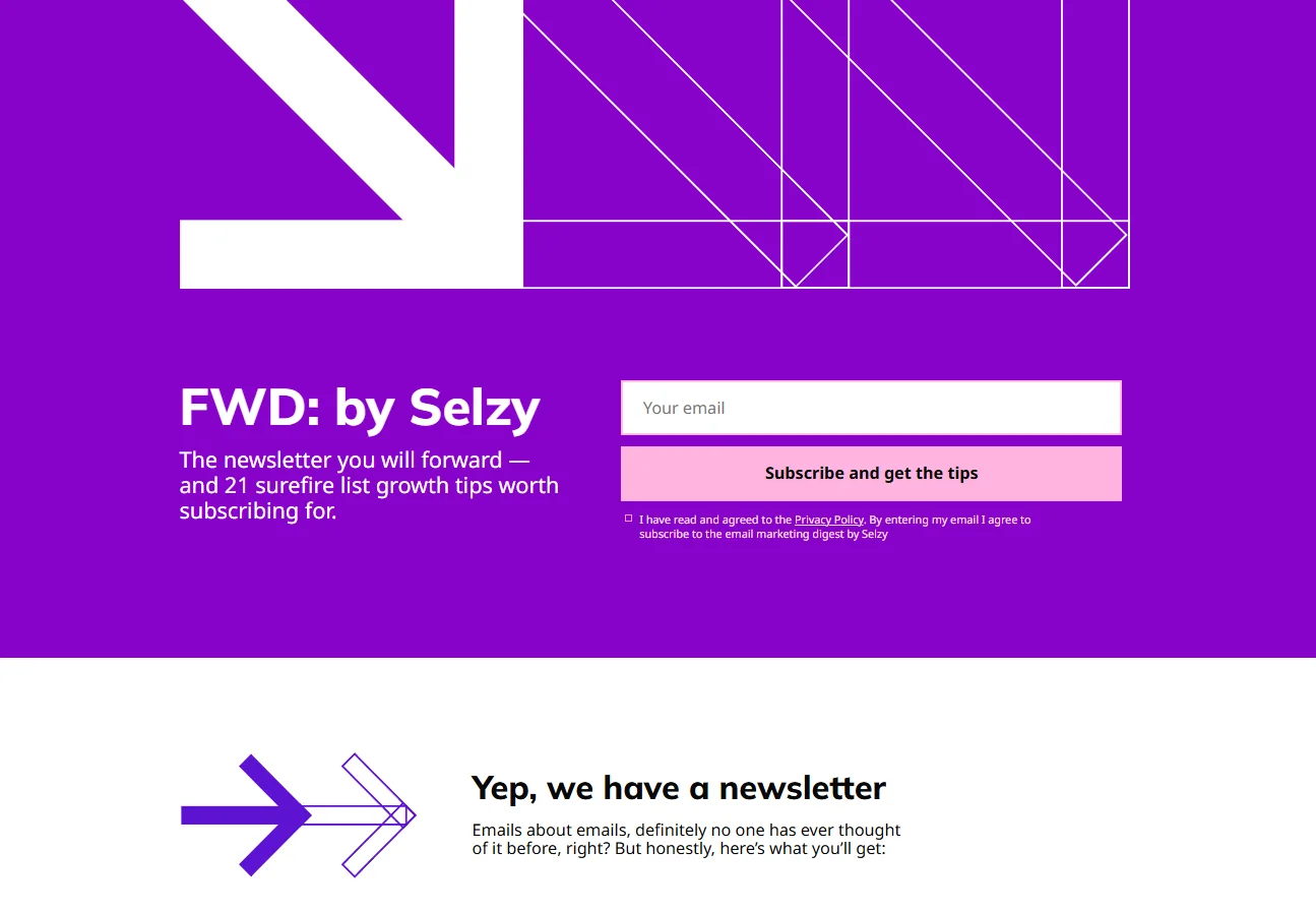 Landing pages for the FWD: by Selzy email marketing digest