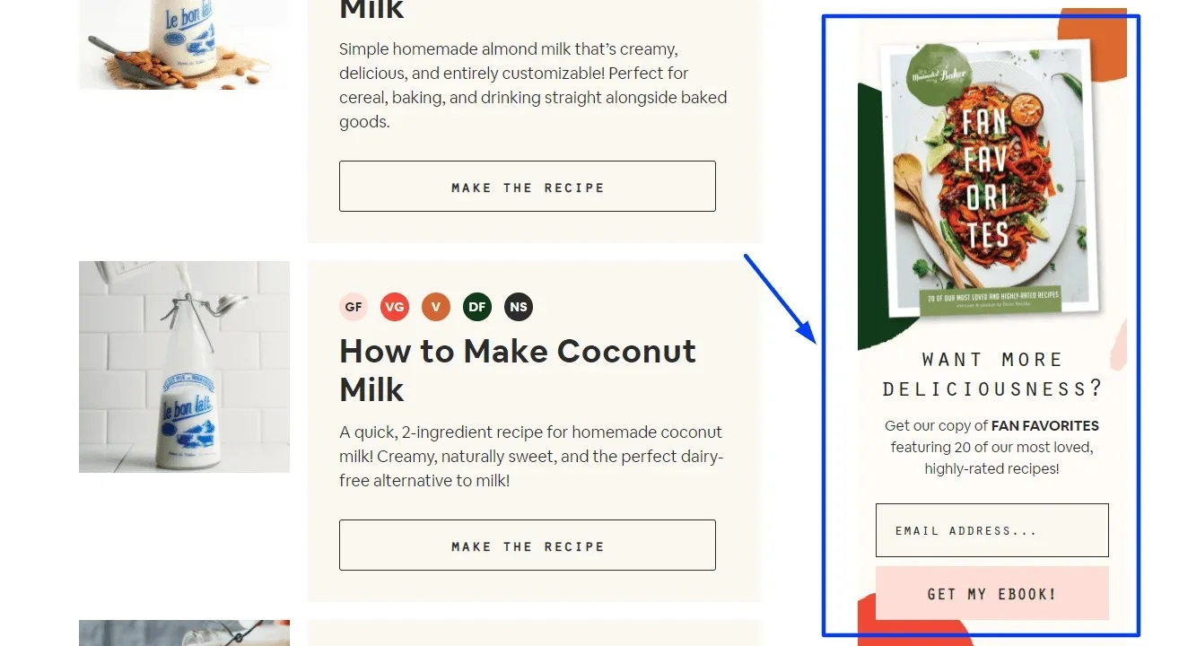 Example of a side bar with an embedded sign-up form