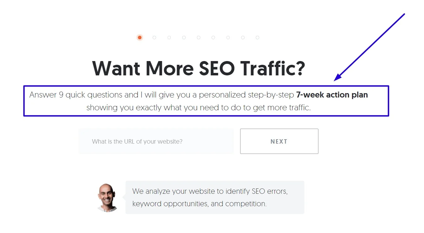 Survey from Neil Patel, entry page