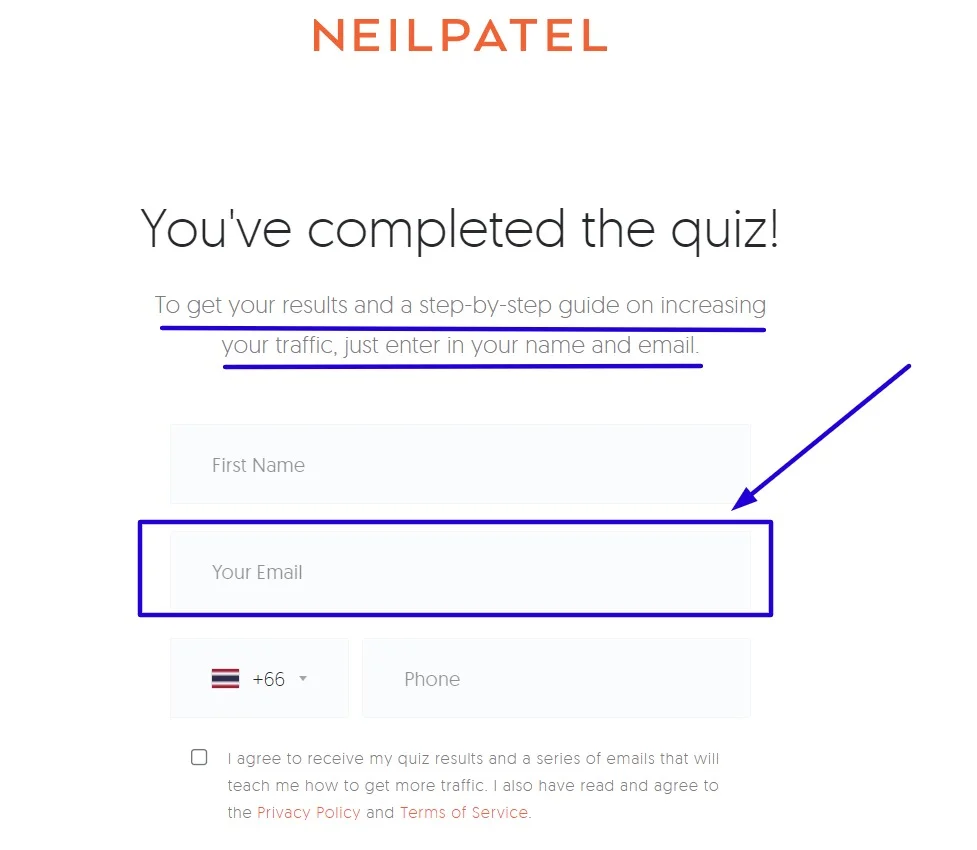 Survey from Neil Patel, entry page