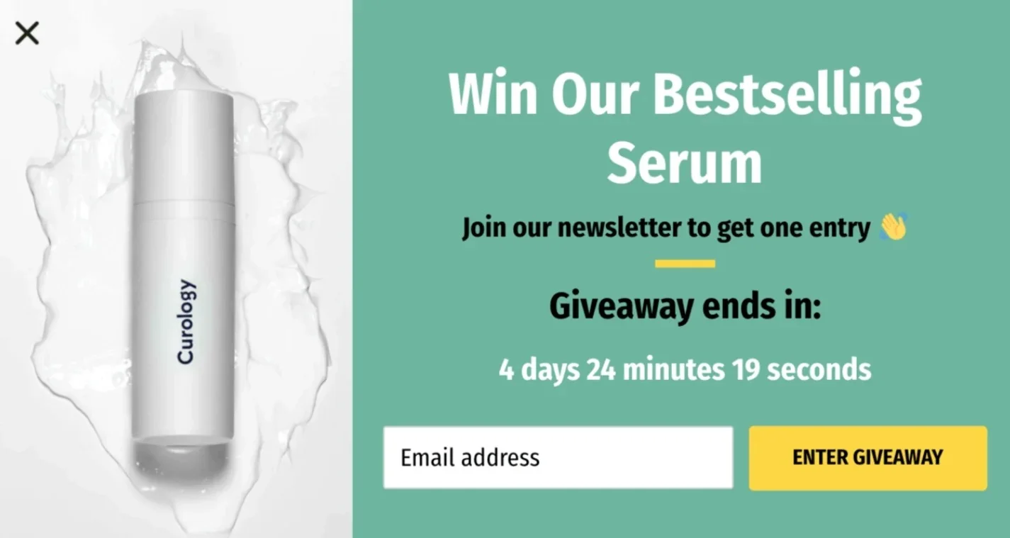 An example of creating a sense of urgency in the giveaway