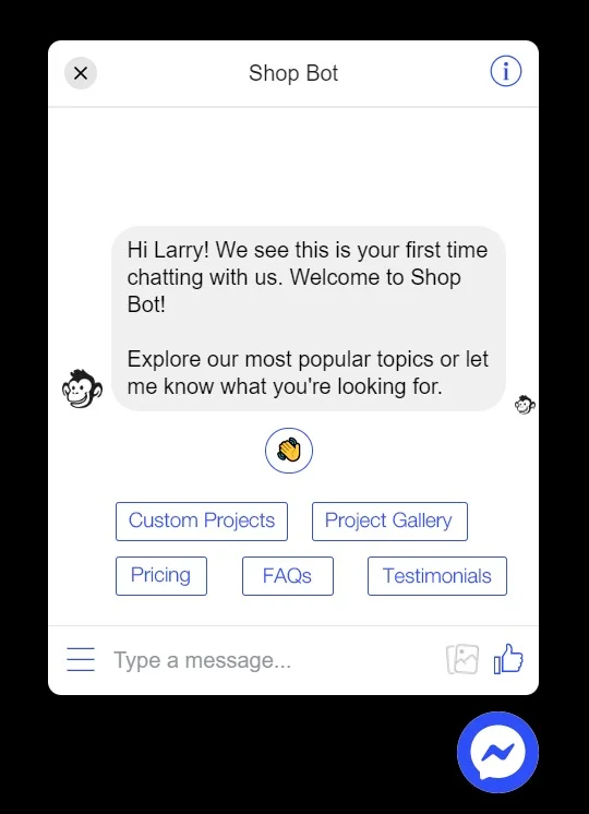 A chatbot engaging visitors